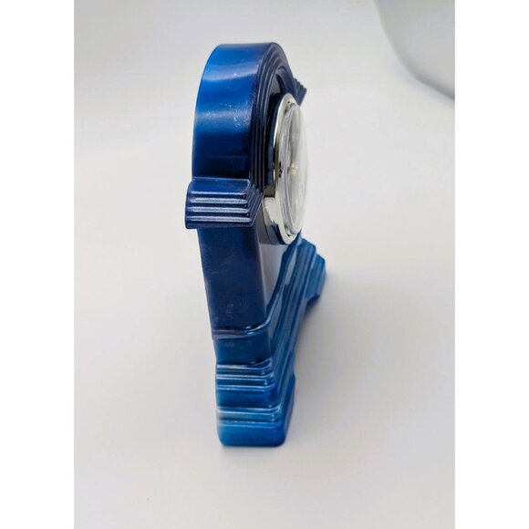 Small Resin Mantel/Desktop Clock Blue with Silver Trim Hand Crafted NEW - Picture 2 of 7